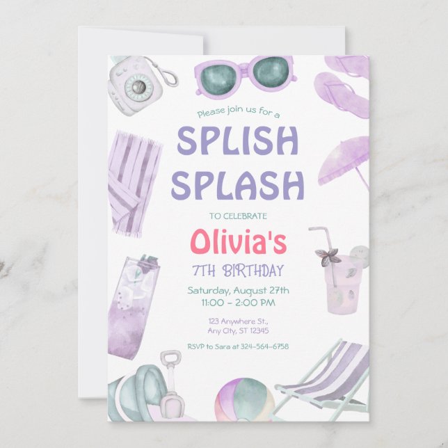 Invitación Fiesta del grupo de Chicas de cumpleaños Splish Sp (Anverso)