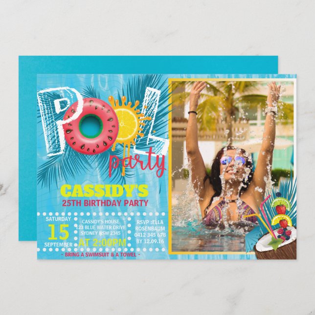 Invitación Fiesta del grupo de fotos de verano Cumpleaños (Anverso / Reverso)