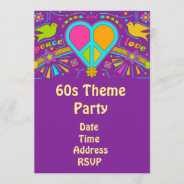 Invitación fiesta del hippy del flower power del tema 60s