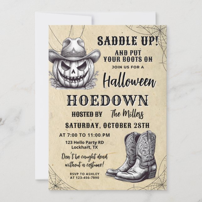 Invitación Fiesta del Hoedown de Halloween Occidental, Cobard (Anverso)