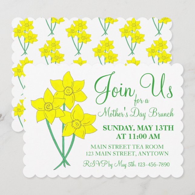 Invitación Fiesta del Jardín de la Madre Brunch Flores de Daf (Anverso / Reverso)