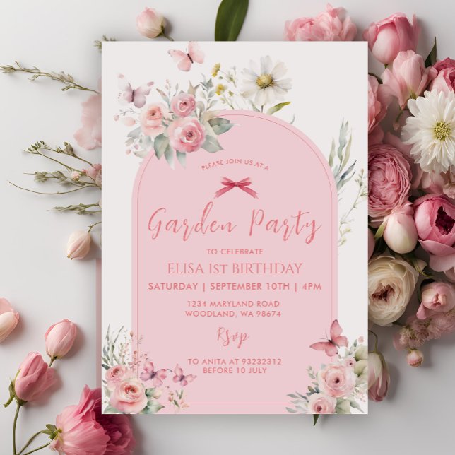 Invitación Fiesta del Jardín de Mariposa Rosada Floral Daisy (Subido por el creador)