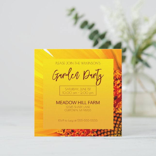 Invitación Fiesta del jardín del girasol (Anverso de pie)