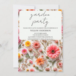 Invitación Fiesta del jardín, fiesta de cumpleaños de Flor si