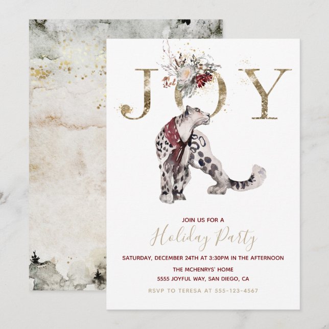 Invitación Fiesta del leopardo de la nieve de la joya de Wood (Anverso / Reverso)