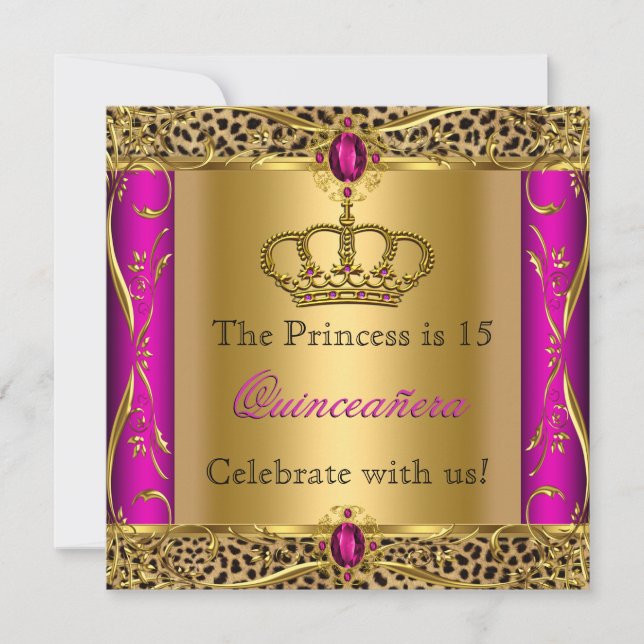 Invitación Fiesta del Leopardo Rosa Princesa Regal (Anverso)