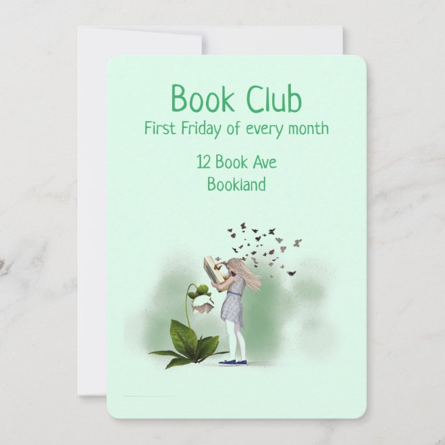 Invitación fiesta del libro de sesión del grupo Bookclub (Anverso)