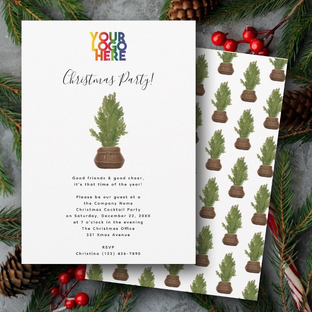 Invitación Fiesta del logotipo comercial de la oficina navide (Christmas Tree Holiday Office Business Logo Party Invitation)