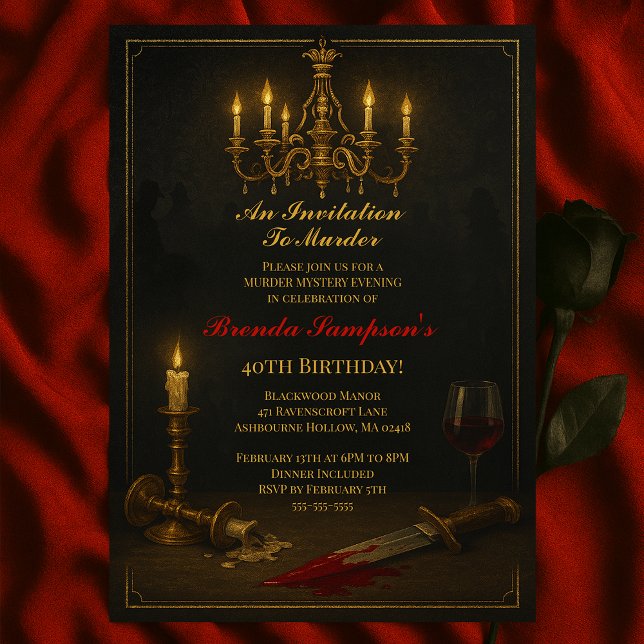 Invitación Fiesta del misterio del asesinato con tema gótico  (Subido por el creador)