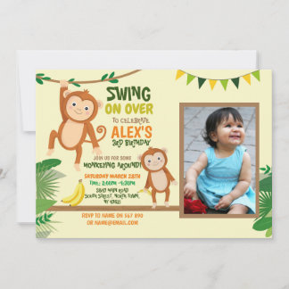 Invitación Fiesta del mono Birthday Swing Photo Yellow