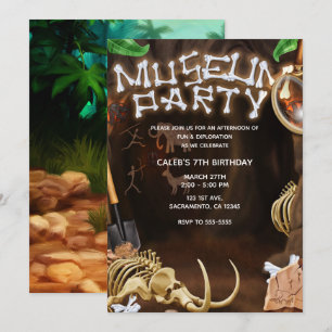 Invitación FIESTA DEL MUSEO Misterio de Huesos de Dinosaurio 