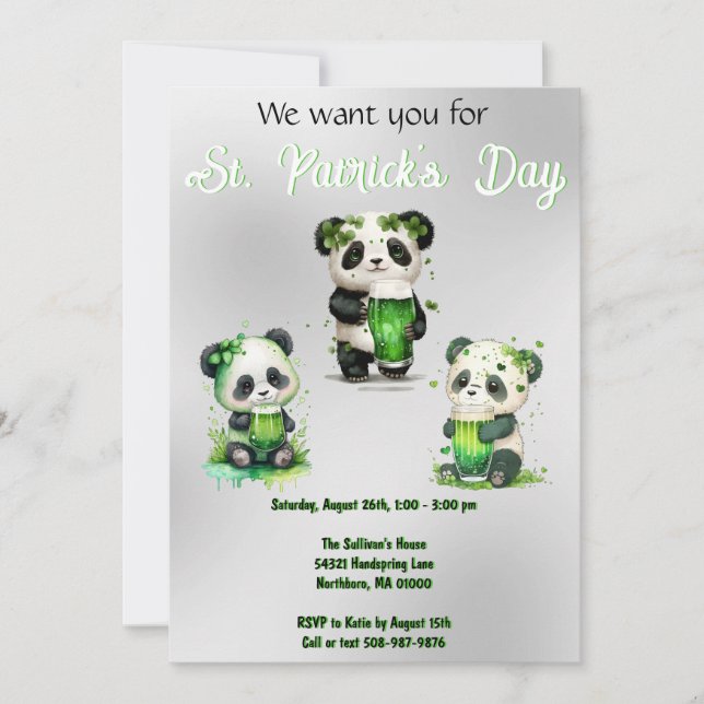 Invitación Fiesta del Oso Panda del Día de San Patricio (Anverso)