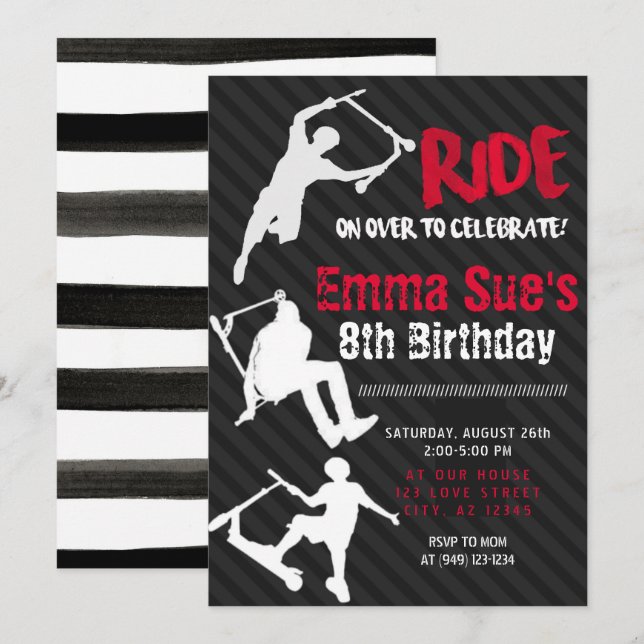 Invitación Fiesta del Parque de Esquí Red Scooter (Anverso / Reverso)