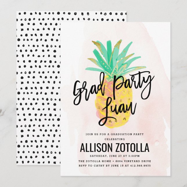 Invitación Fiesta del Partido de Graduación Luau Tropical Pin (Anverso / Reverso)