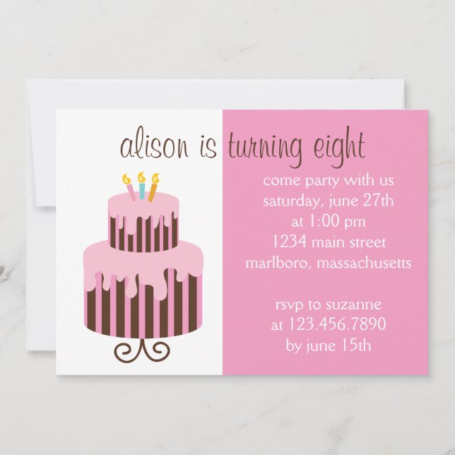 Invitación Fiesta del pastel de cumpleaños (Anverso)