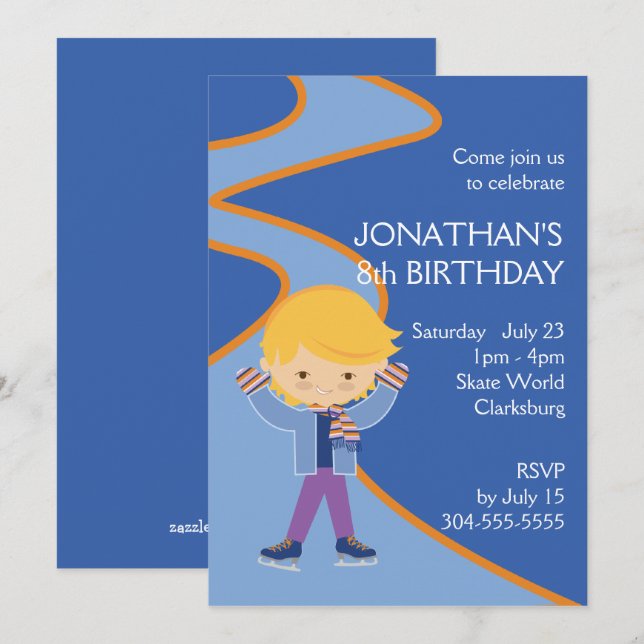 Invitación Fiesta del patinaje del hielo del muchacho (Anverso / Reverso)