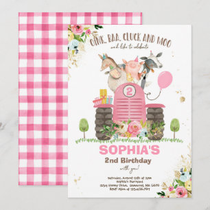 Invitación Fiesta del patio de la granja Pink Old MacDonald B