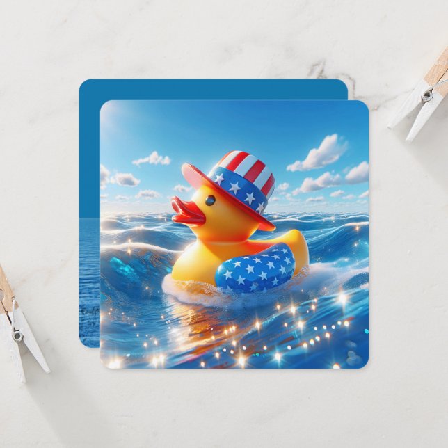 Invitación Fiesta del pato de goma amarillo patriótico (Anverso/Reverso In Situ)