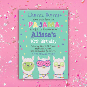 Invitación FIESTA del pijama de Lama, dormilón