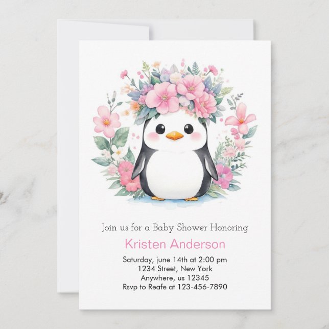 Invitación Fiesta del Pingüino en la Playtime: Baby Shower Ch (Anverso)