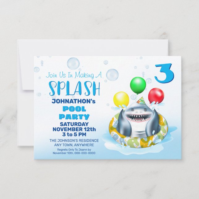 Invitación Fiesta del pool de niños tiburones (Anverso)