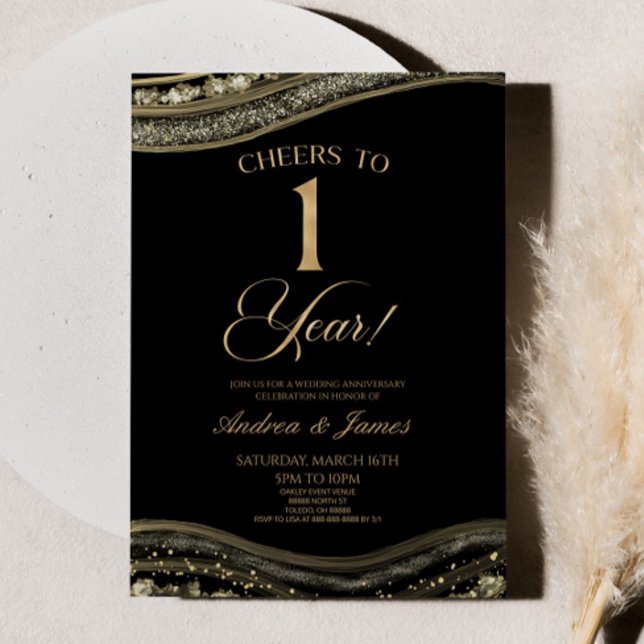 Invitación Fiesta del primer aniversario Boda de Black Gold A (Subido por el creador)