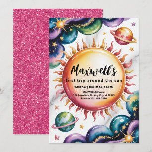 Invitación Fiesta del primer cumpleaños con tema espacial