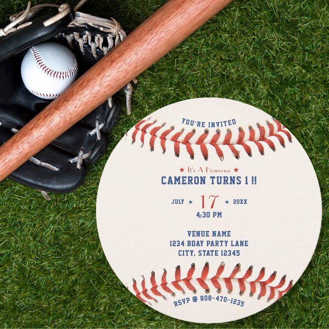 Invitación Fiesta del primer cumpleaños de Baseball Softball  (Baseball Softball Sport 1st Birthday Party Invitation)