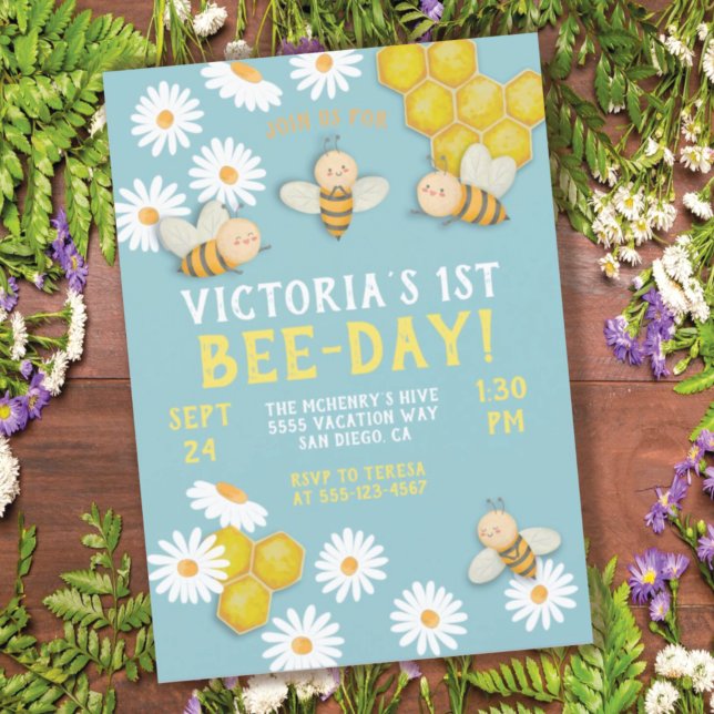 Invitación Fiesta del primer cumpleaños de Bee-Day (Subido por el creador)