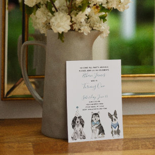 Invitación Fiesta del primer cumpleaños de Black White Dog Bo