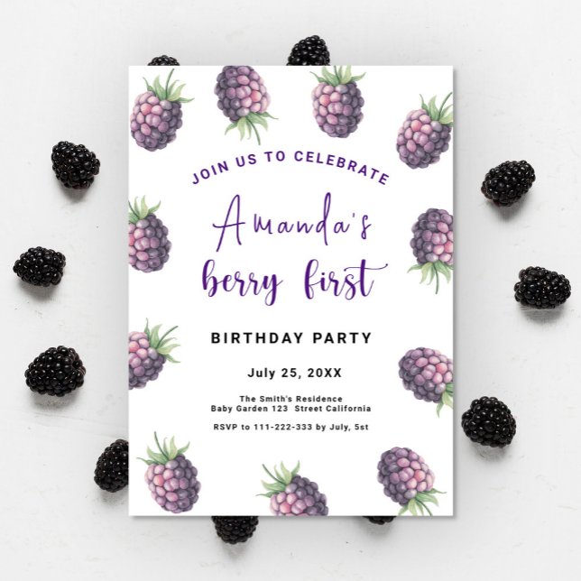 Invitación Fiesta del primer cumpleaños de Blackberry | Berry (Subido por el creador)