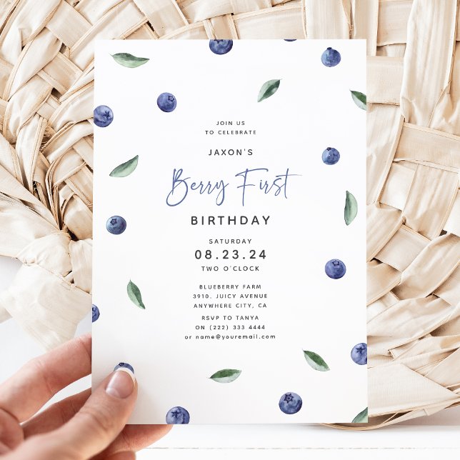 Invitación fiesta del primer cumpleaños de Blueberry 'Berry F (Subido por el creador)