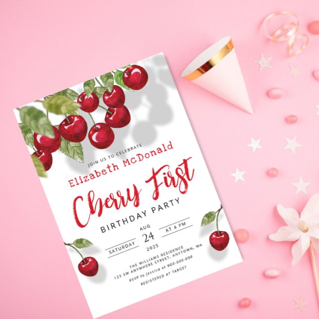 Invitación Fiesta del primer cumpleaños de Cherry | Primera i (Subido por el creador)