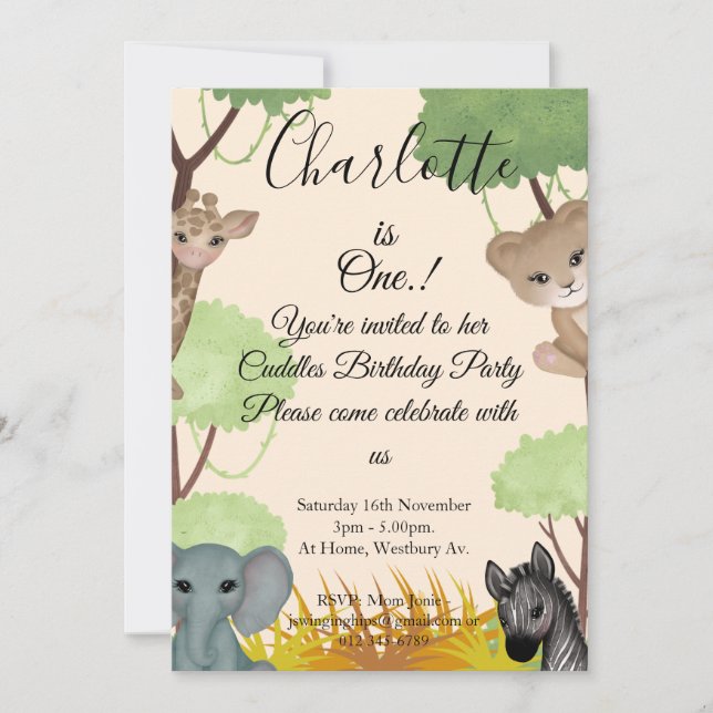 Invitación Fiesta del primer cumpleaños de Cuddle (Anverso)