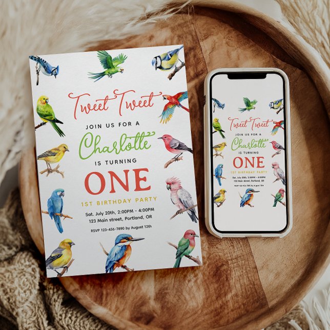 Invitación Fiesta del primer cumpleaños de Cute Bird (Subido por el creador)