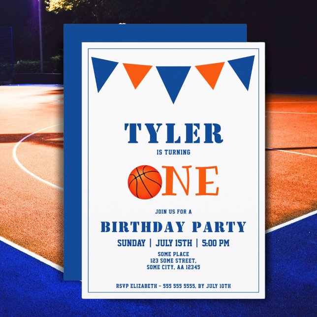 Invitación Fiesta del primer cumpleaños de Cute Blue Basketba (Subido por el creador)