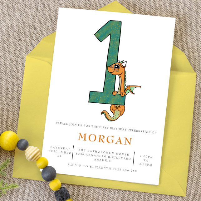 Invitación Fiesta del primer cumpleaños de Cute Dragon (Subido por el creador)