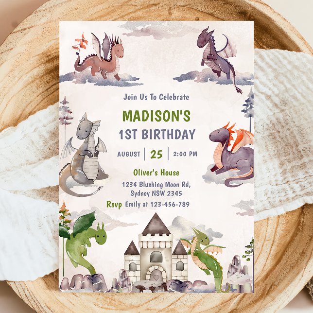 Invitación Fiesta del primer cumpleaños de Cute Dragon (Subido por el creador)