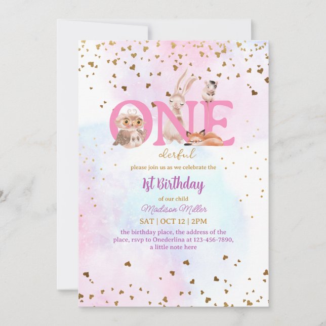 Invitación Fiesta del primer cumpleaños de Cute One Baby (Anverso)
