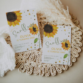 Invitación Fiesta del primer cumpleaños de Cute Sunflower