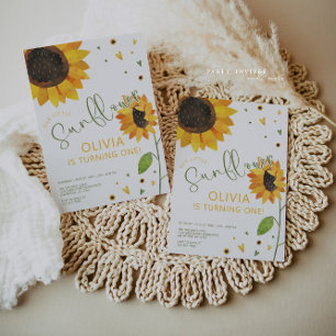 Invitación Fiesta del primer cumpleaños de Cute Sunflower