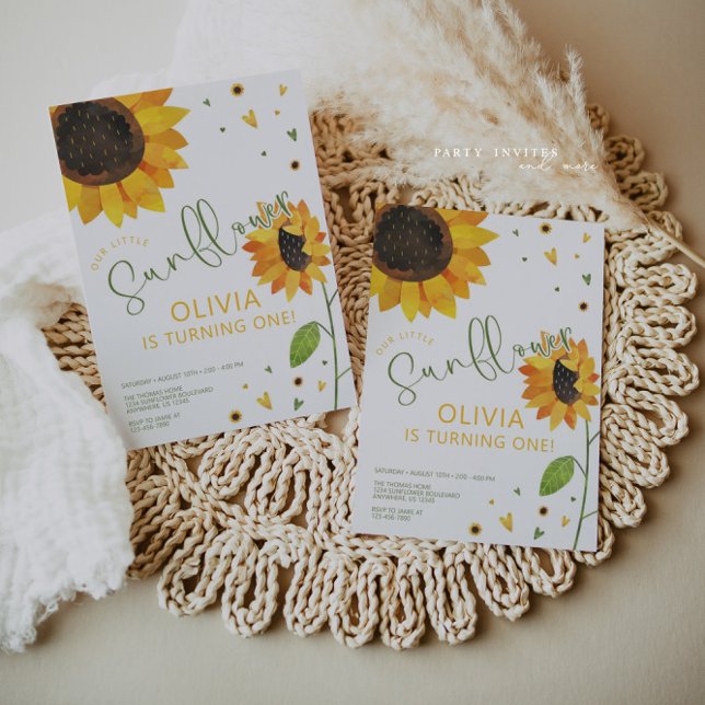 Invitación Fiesta del primer cumpleaños de Cute Sunflower (Subido por el creador)