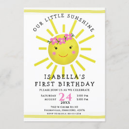 Invitación Fiesta del primer cumpleaños de Cute Yellow Sunshi