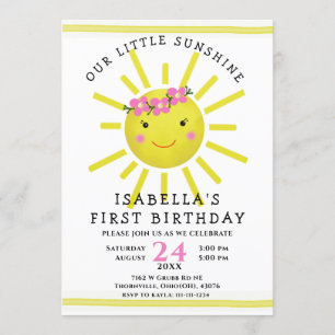 Invitación Fiesta del primer cumpleaños de Cute Yellow Sunshi