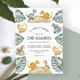 Invitación Fiesta del primer cumpleaños de Dinosaur Oneasauru