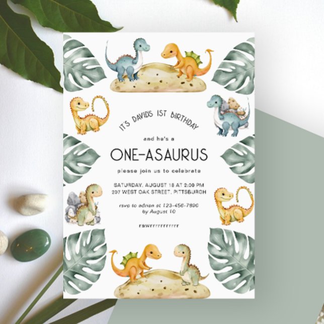 Invitación Fiesta del primer cumpleaños de Dinosaur Oneasauru (Subido por el creador)