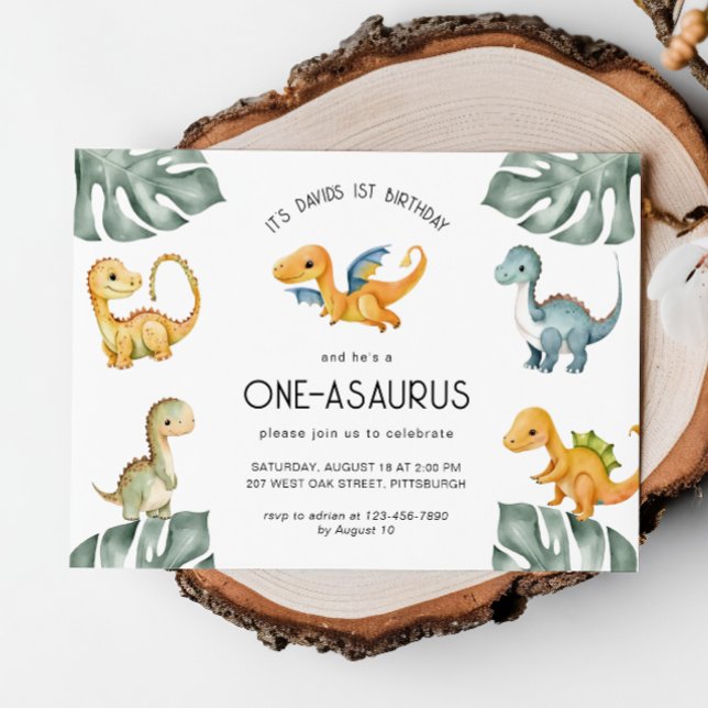 Invitación Fiesta del primer cumpleaños de Dinosaur Oneasauru (Subido por el creador)