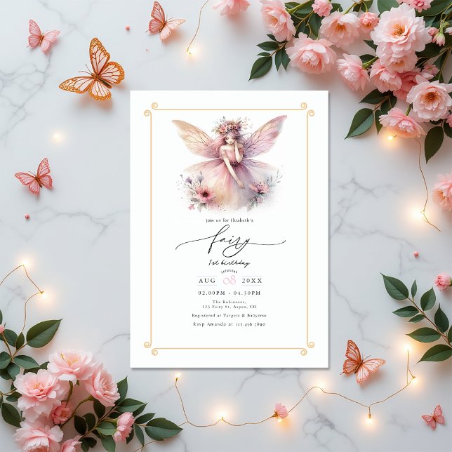 Invitación Fiesta del primer cumpleaños de Fairy (Fairy First 1st Birthday Party Invitation)