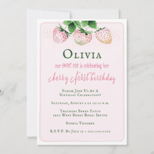 Invitación Fiesta del primer cumpleaños de fresa