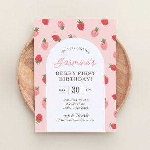 Invitación Fiesta del primer cumpleaños de fresa